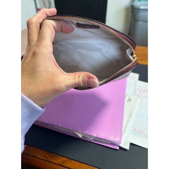 Kate Spade Tinsel Cosmetic Makeup Case Deep Berry  Frosted Floral - Picture 7 of 7